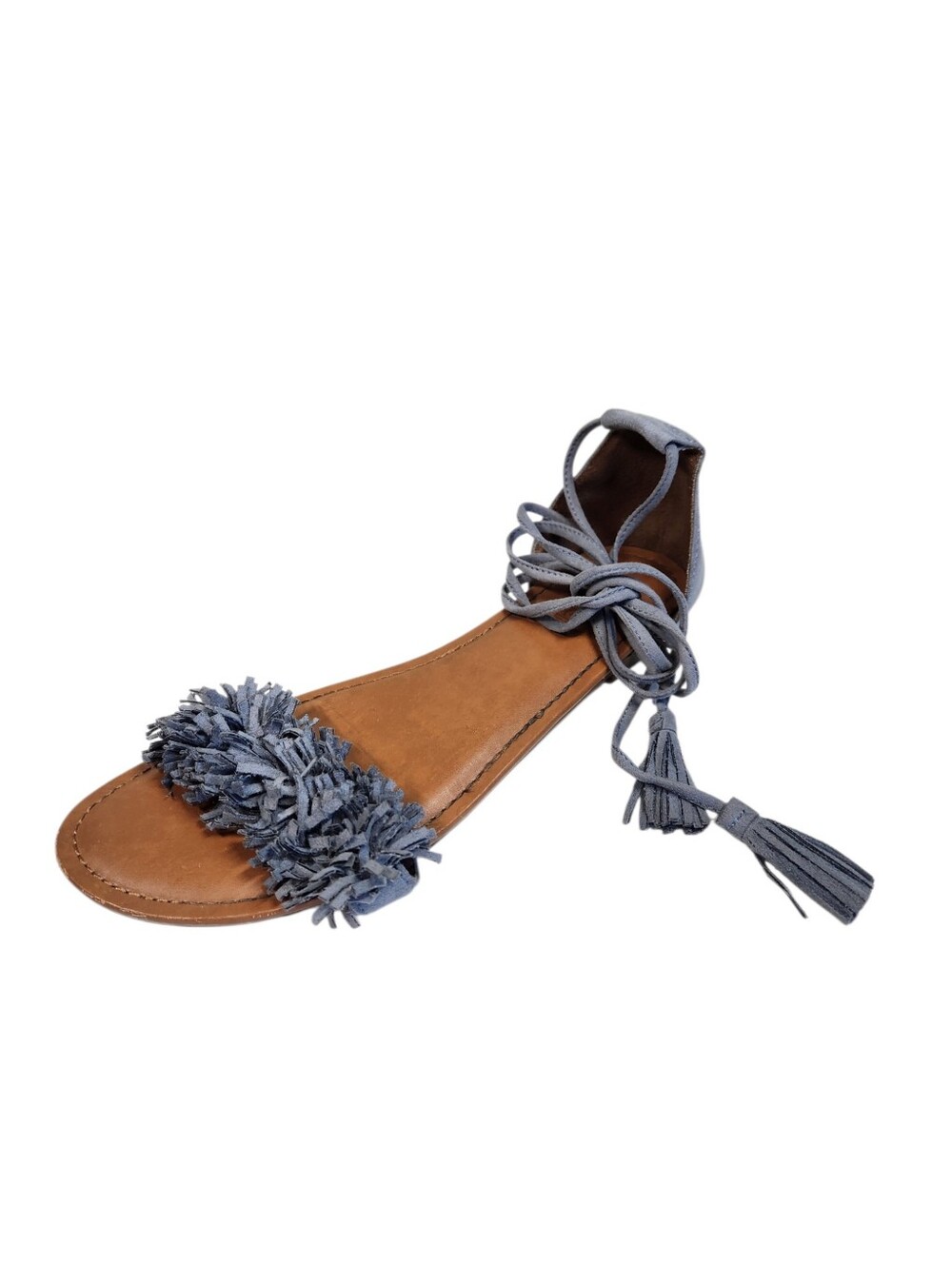 Brash Gray Sandals Shoes Women's 10 Fringe Lace Up Gladiator Faux Suede
